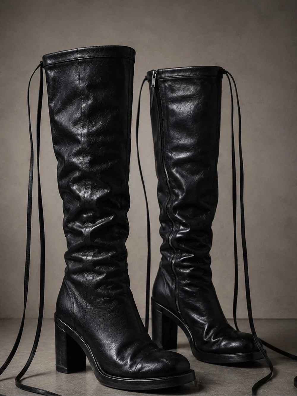 Ann Demeulemeester Black Leather Knee High Boots Archive Goth Avant Garde